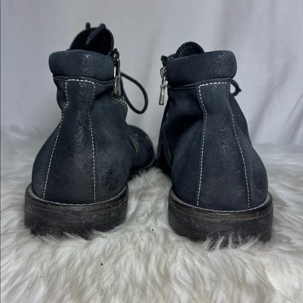 Donald J. Pliner Mitos Black Distressed Suede Side Zip  Lace-Up Ankle Boots Sz 1